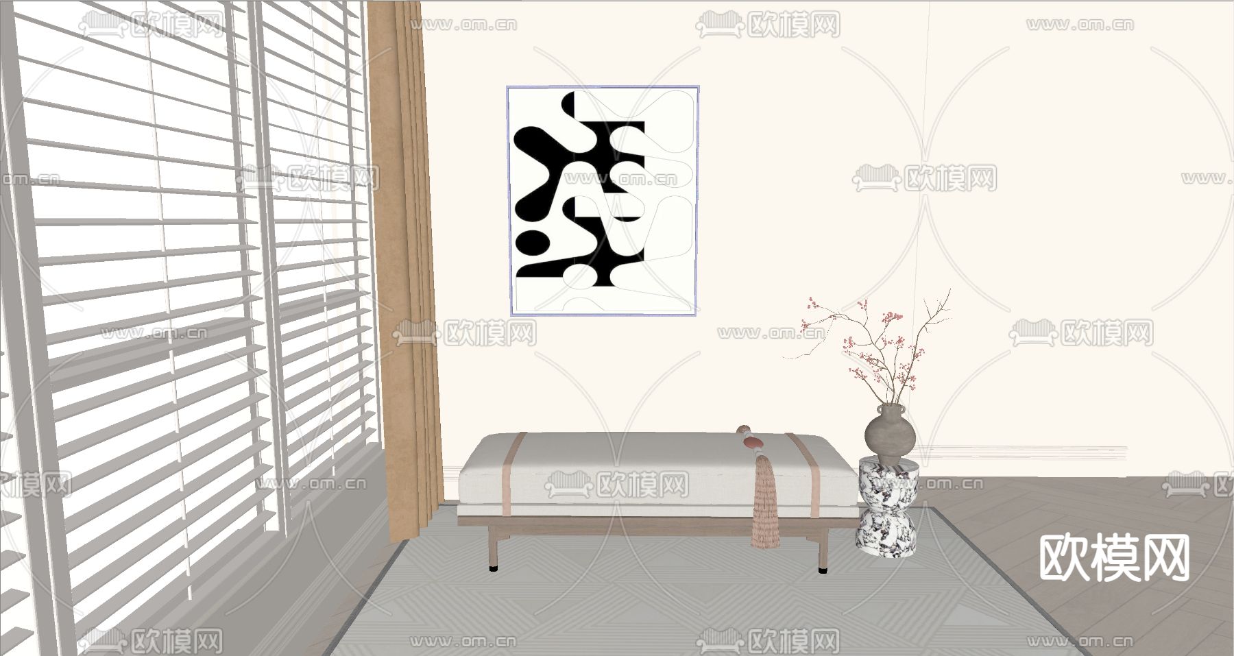 新中式换鞋凳su模型下载（渲染图1）