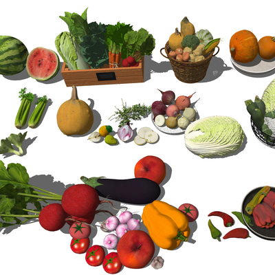  白菜香蕉 辣椒南瓜 西兰花su模型 