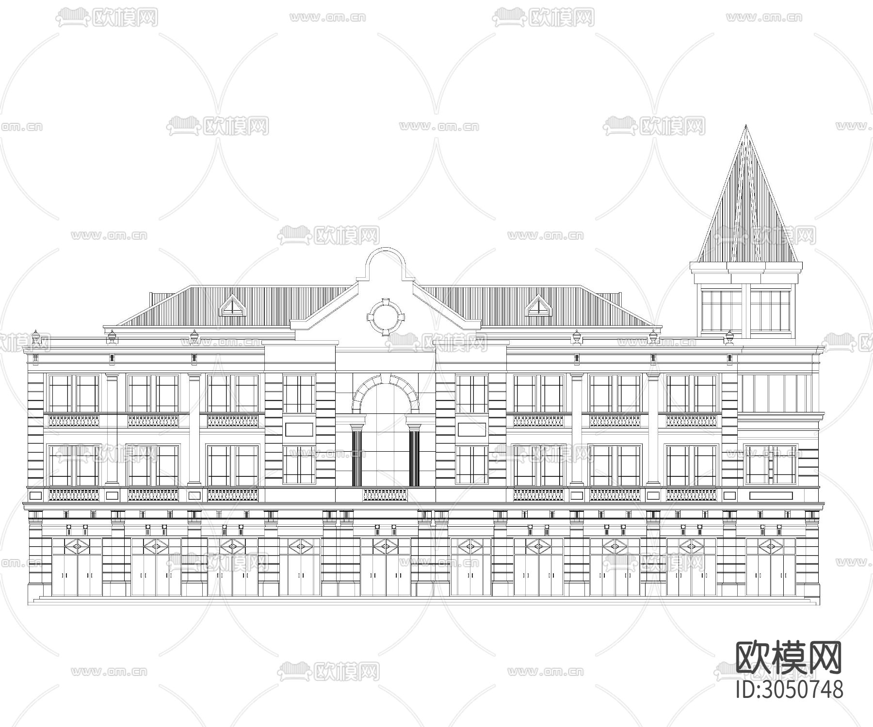 欧式建筑外立面cad图库下载（渲染图5）