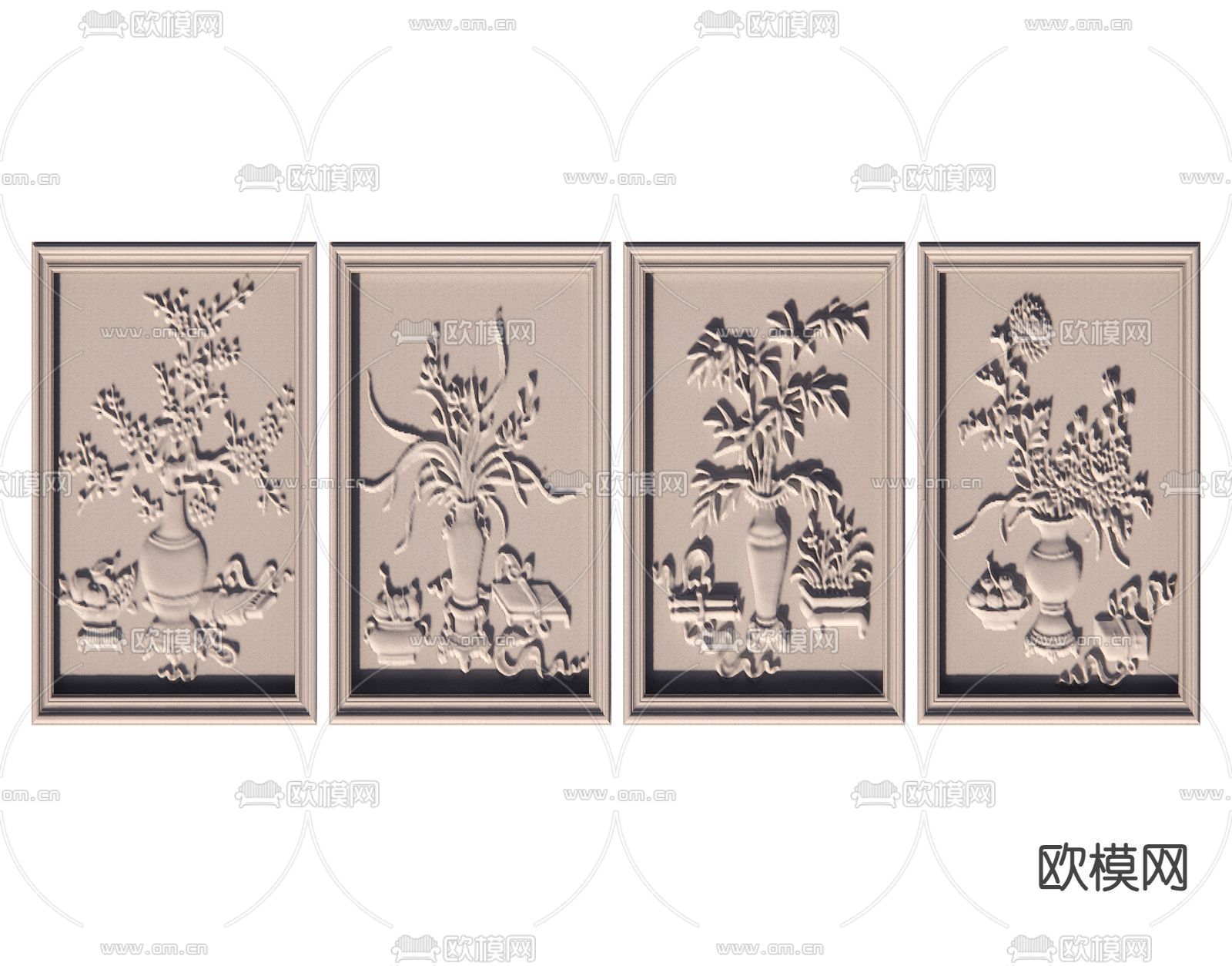 中式梅兰竹菊 墙面 雕花 浮雕画su模型下载