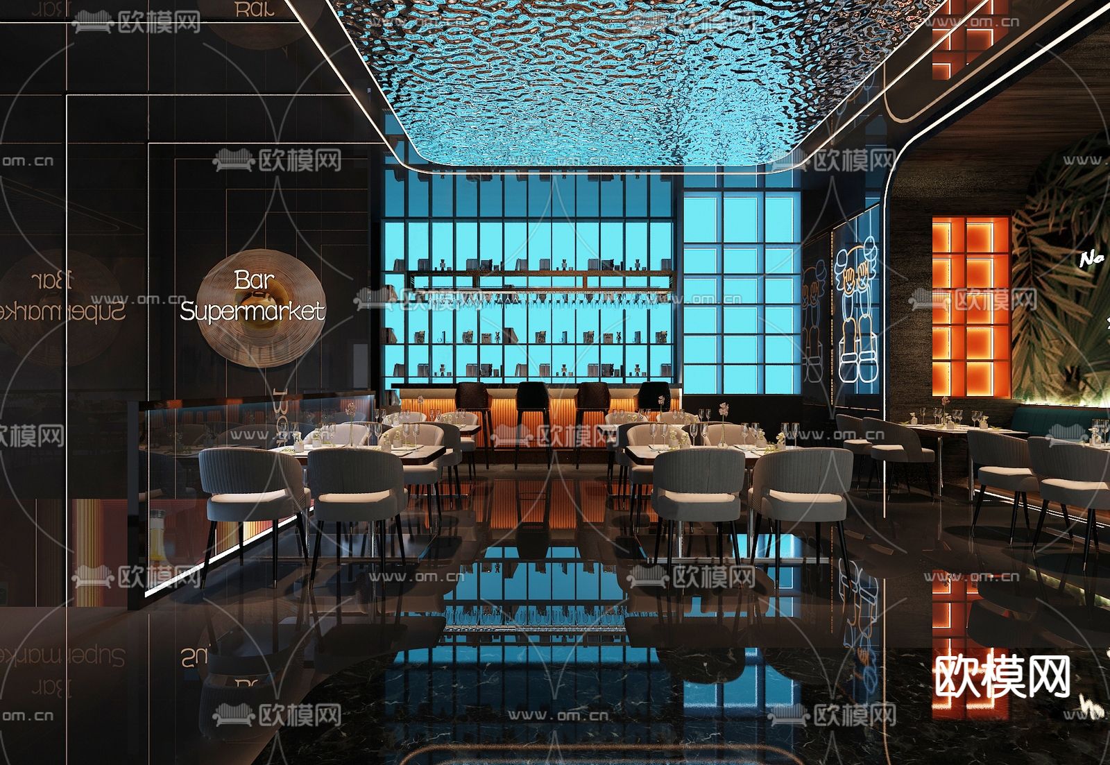 音乐酒吧 音乐餐厅 餐吧3d模型下载（渲染图1）