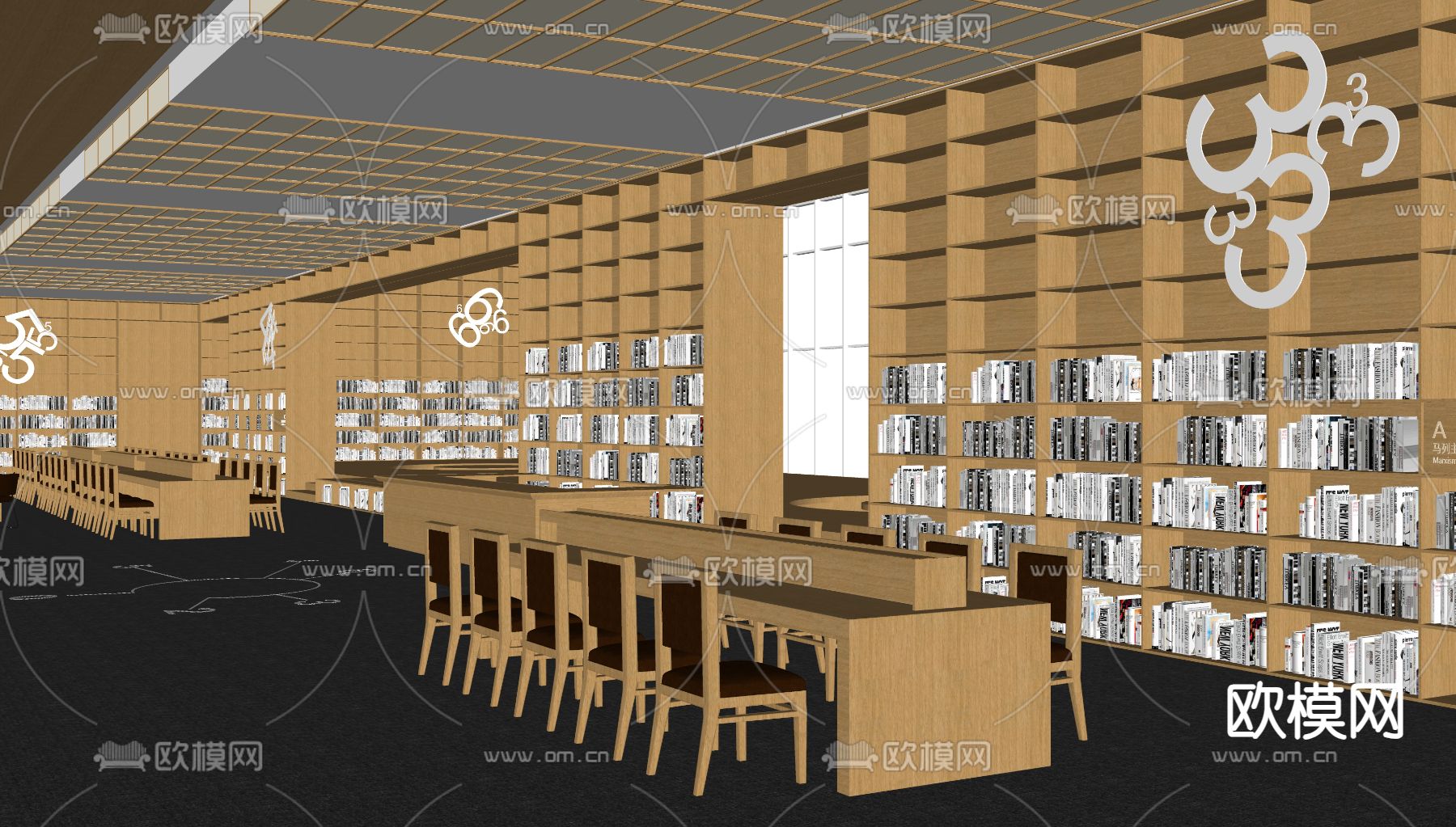 图书馆阅读区su模型下载（渲染图1）