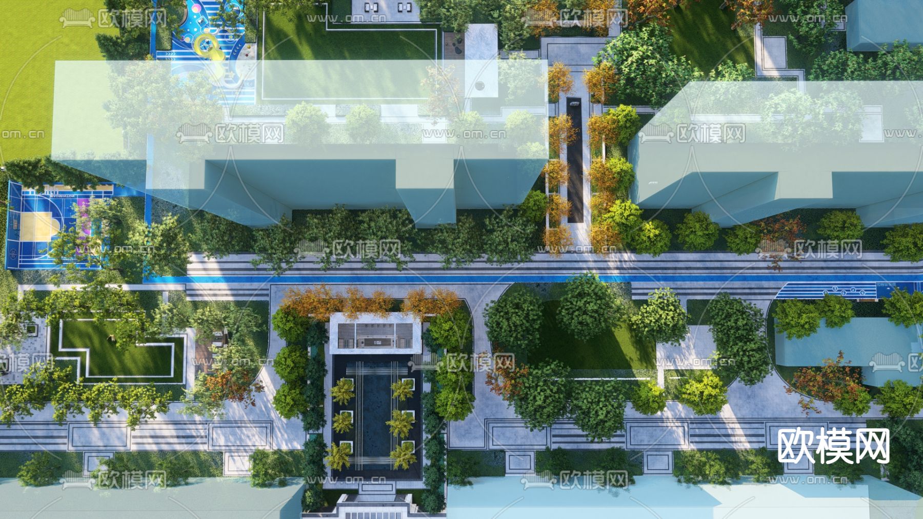 现代小区景观 入口景观su模型下载（渲染图4）