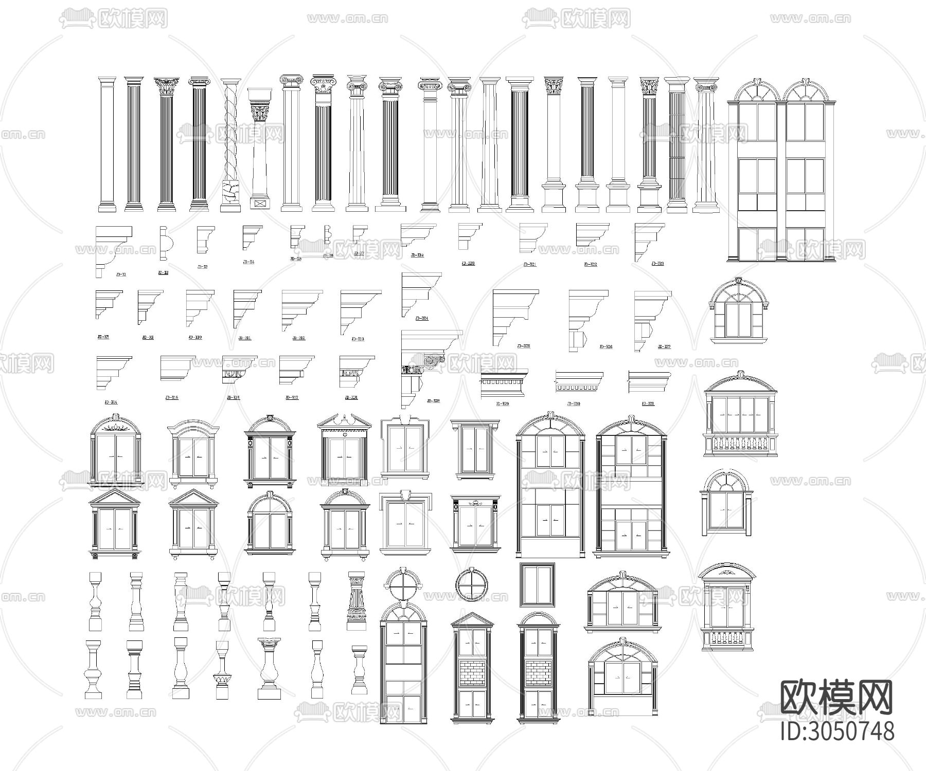 欧式建筑外立面cad图库下载（渲染图4）