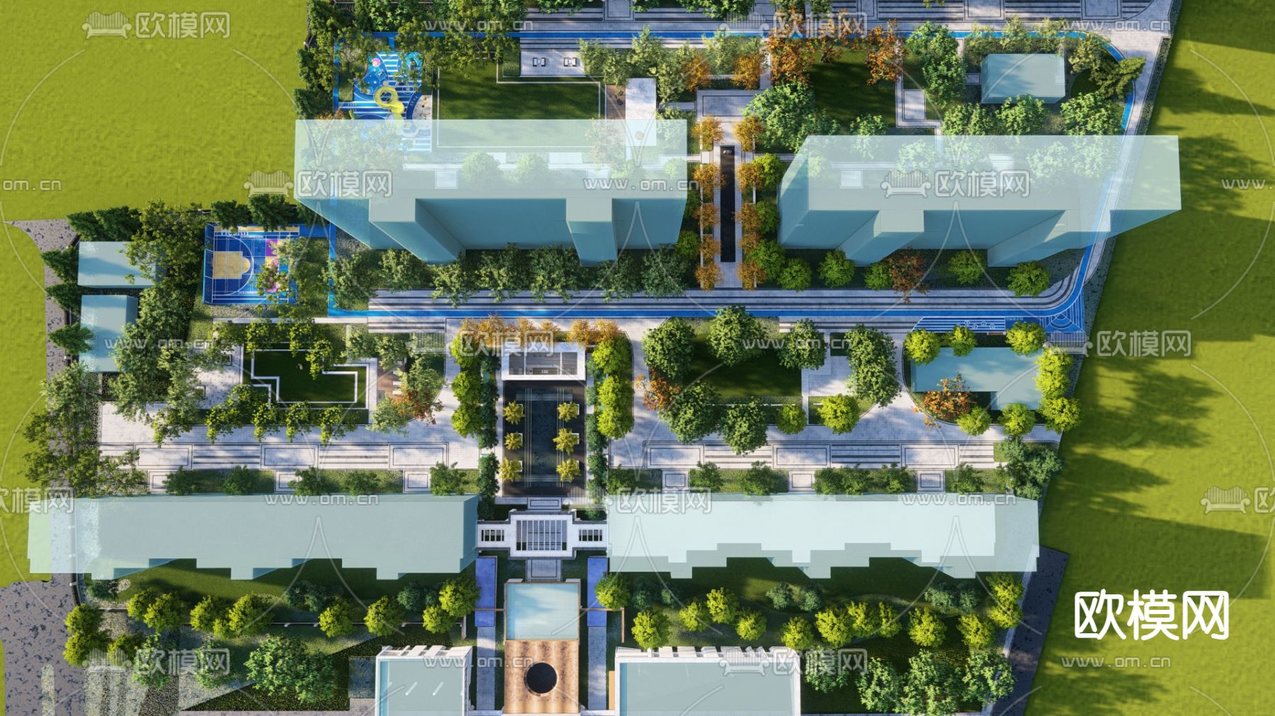 现代小区景观 入口景观su模型下载（渲染图1）