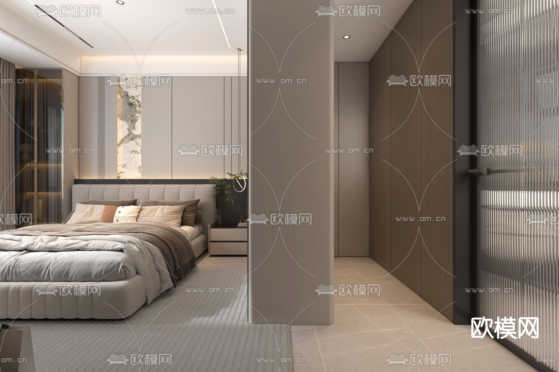 现代卧室 次卧免费3d模型下载_ID15076591_3dmax免费模型-欧模网