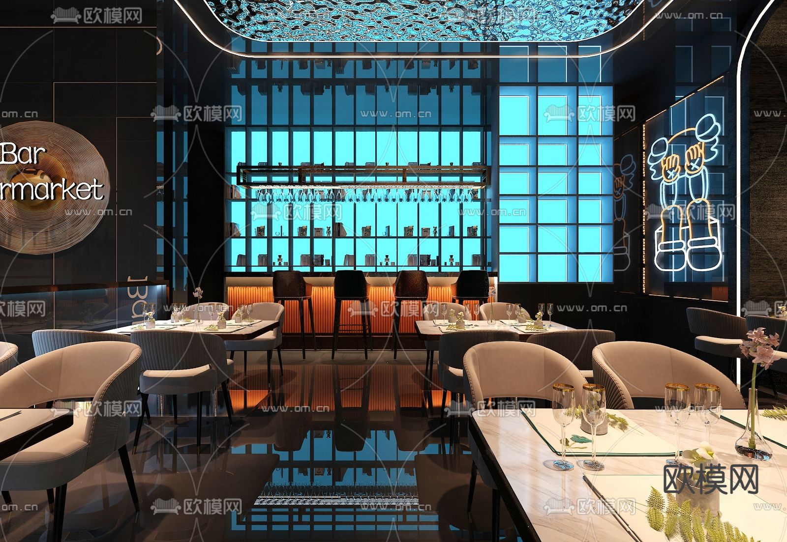 音乐酒吧 音乐餐厅 餐吧3d模型下载（渲染图2）