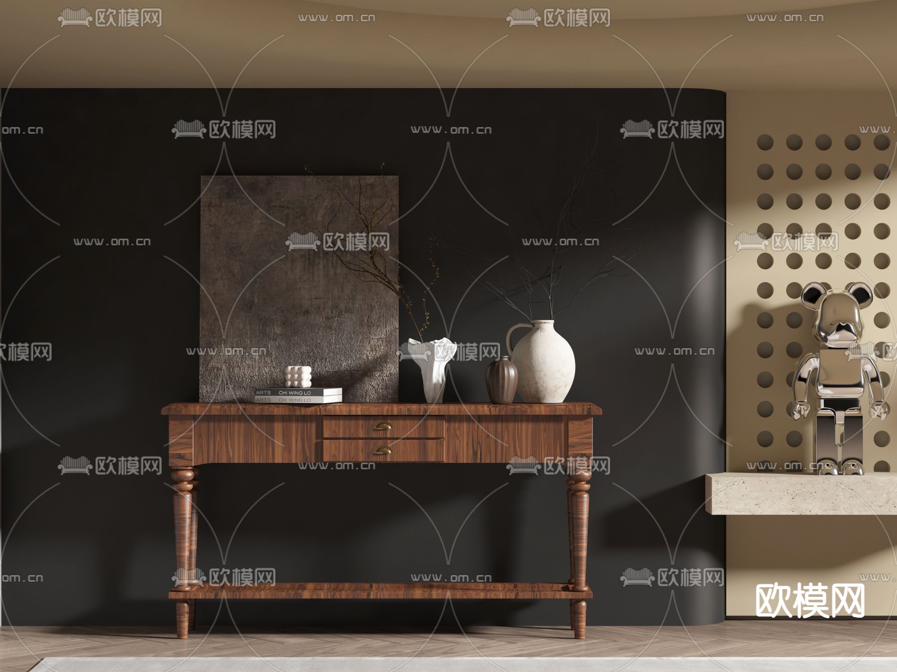 中古风端景台 条案3d模型下载