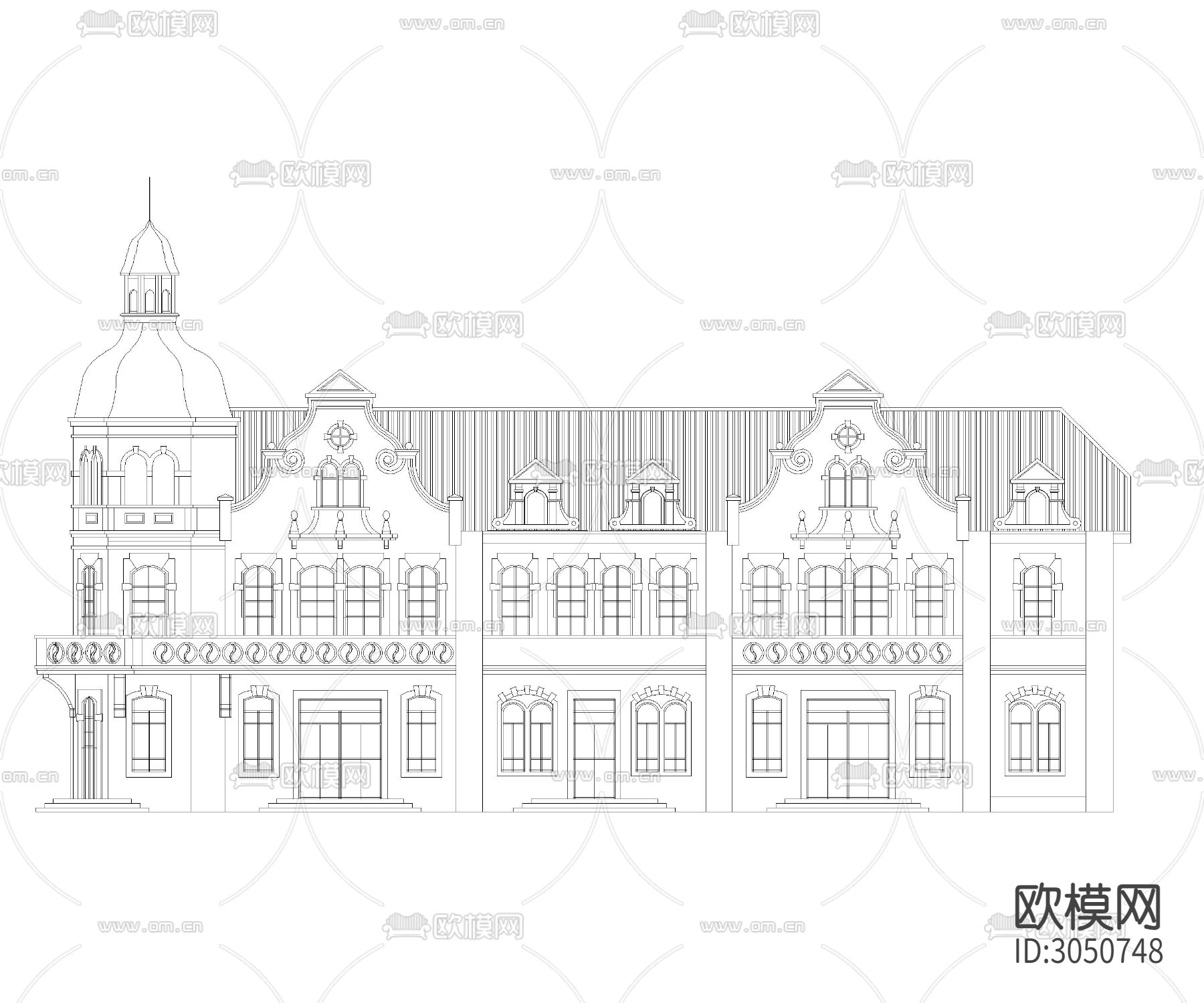 欧式建筑外立面cad图库下载（渲染图3）