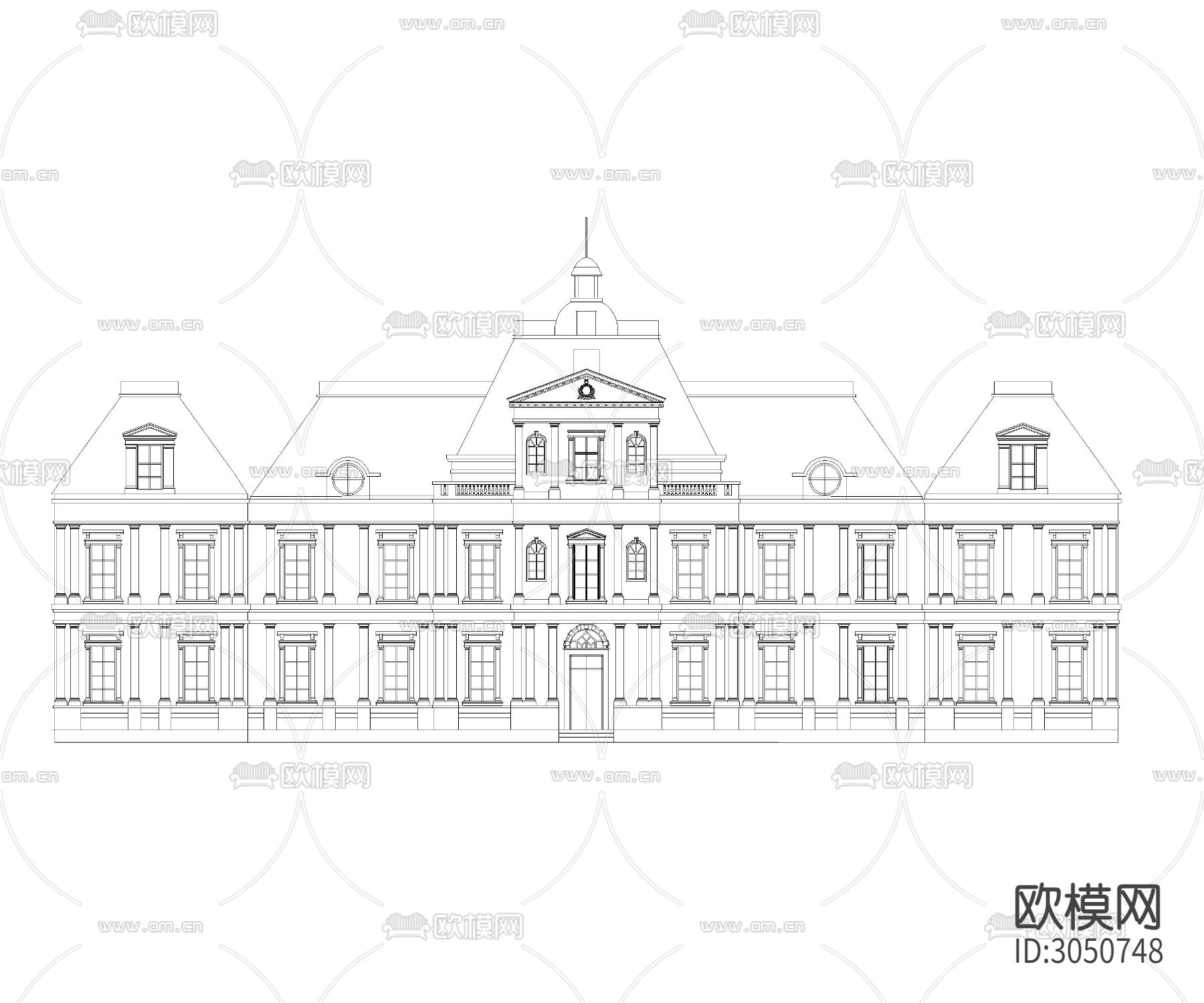 欧式建筑外立面cad图库下载（渲染图1）