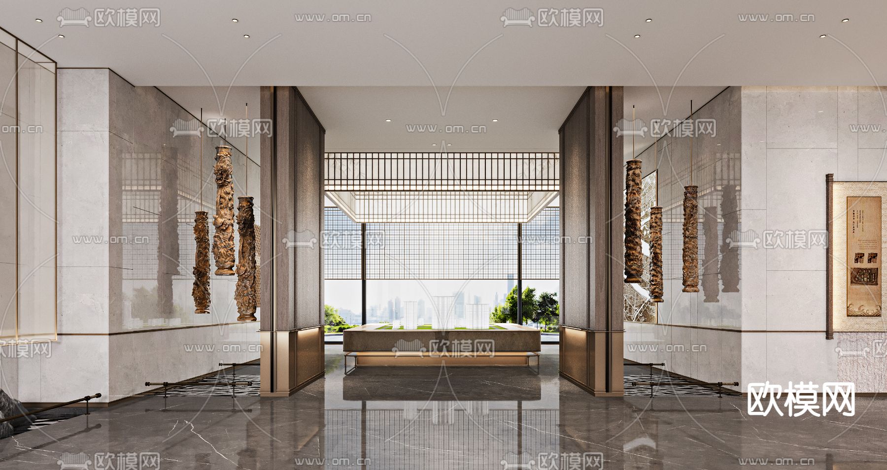 新中式售楼处 沙盘区3d模型下载