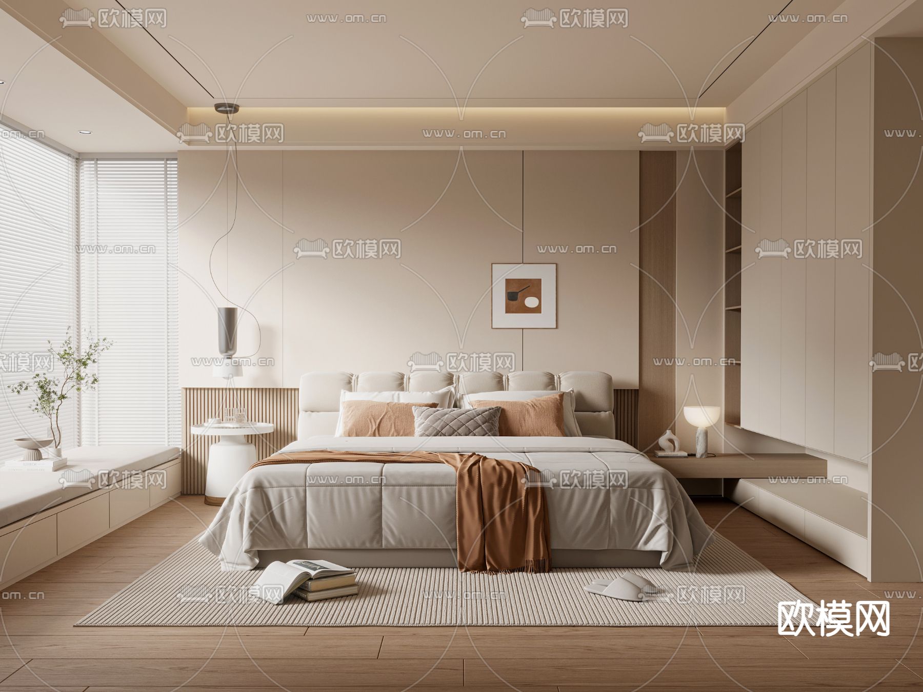 奶油风卧室 主人房3d模型下载