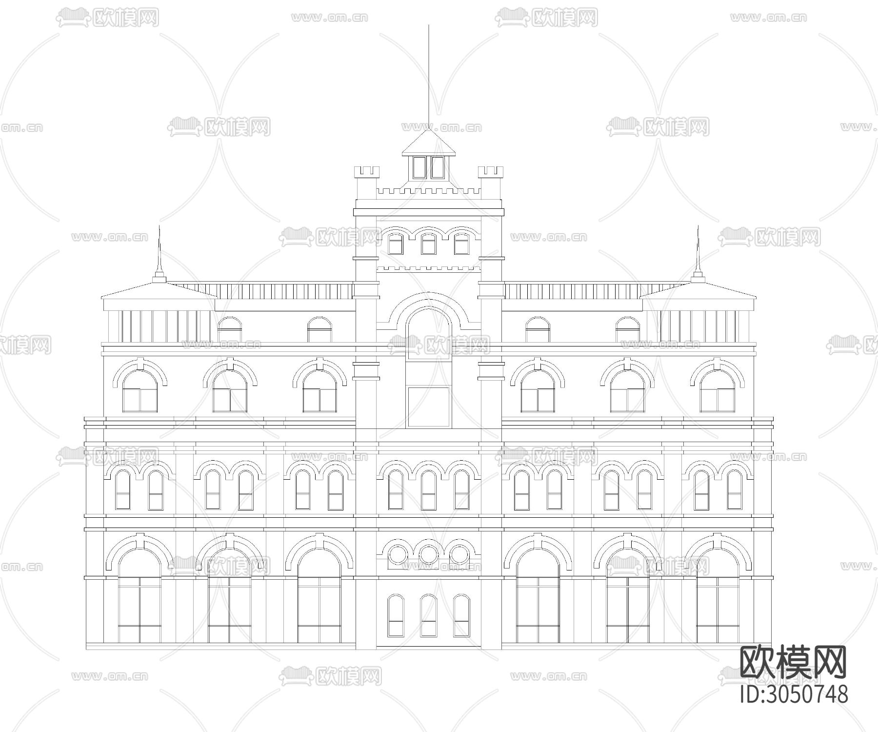 欧式建筑外立面cad图库下载（渲染图2）