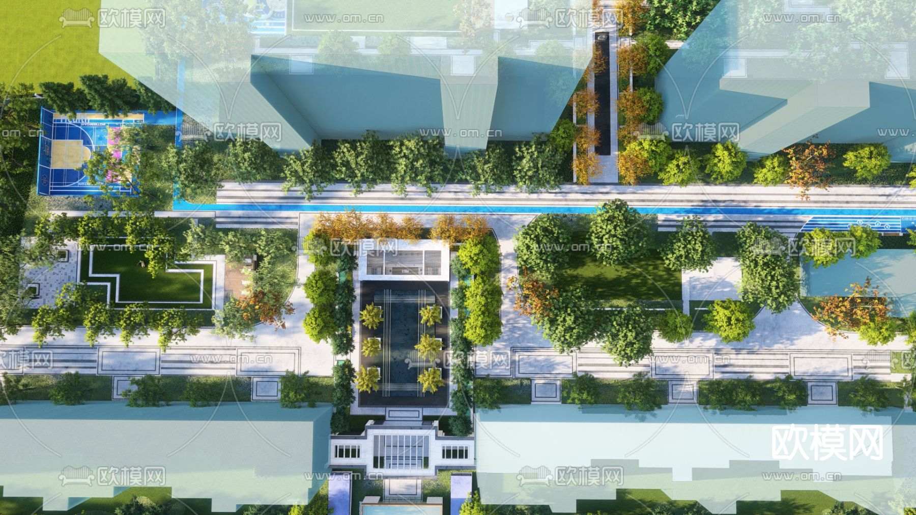 现代小区景观 入口景观su模型下载（渲染图2）