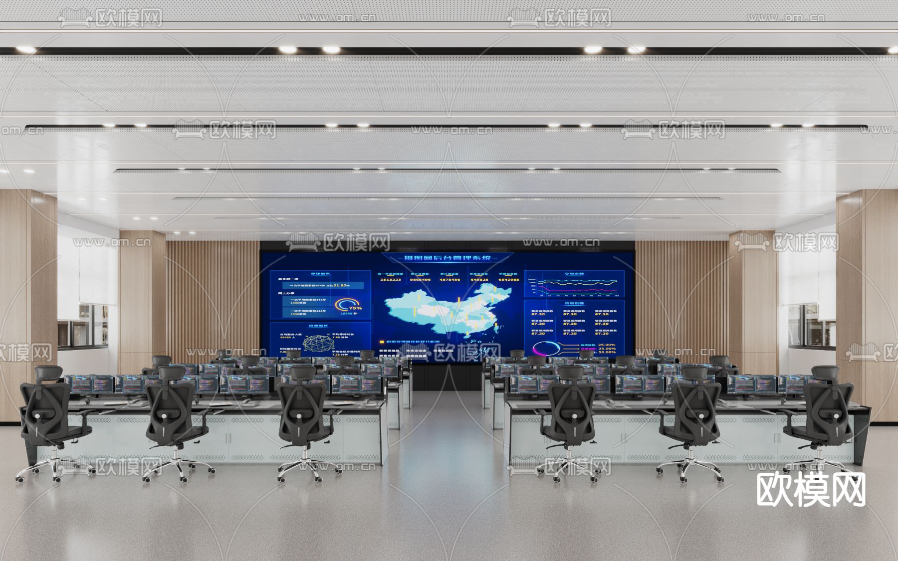 现代监控室 指挥室 指挥中心3d模型下载