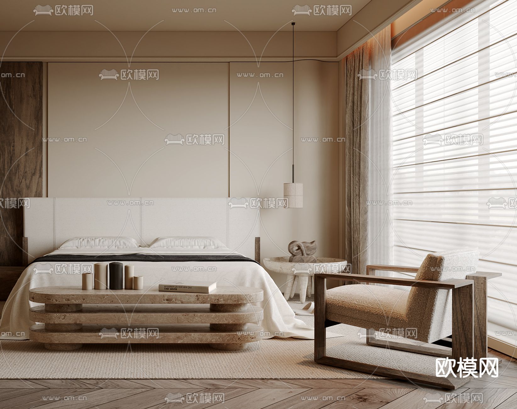 侘寂卧室 主卧 主人房3d模型下载（渲染图3）