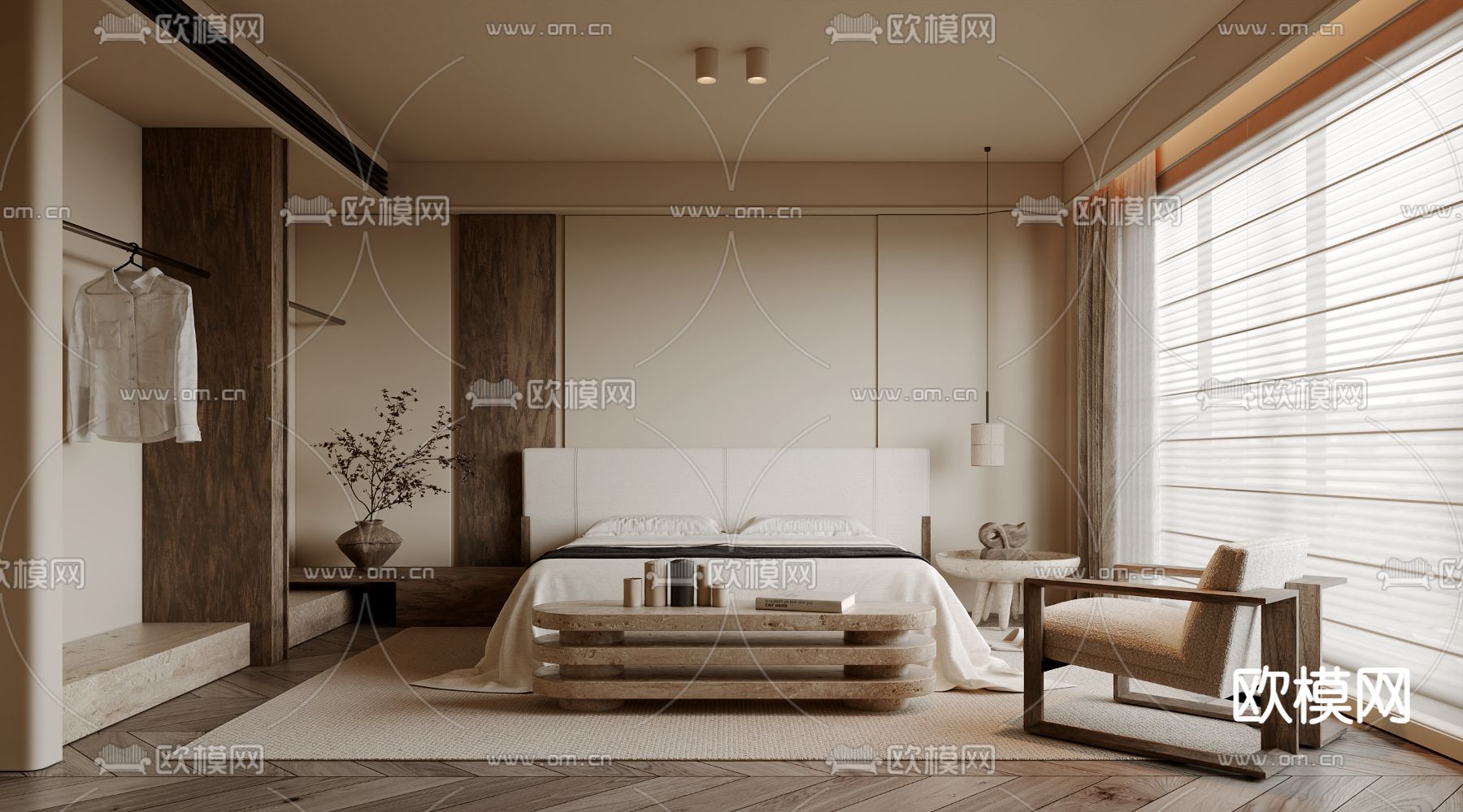侘寂卧室 主卧 主人房3d模型下载（渲染图1）