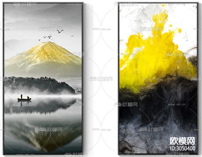 中式挂画 装饰画 水墨画贴图下载(渲染图1)