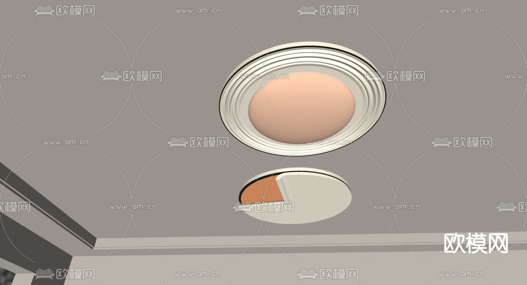 奶油风吸顶灯su模型下载（渲染图1）