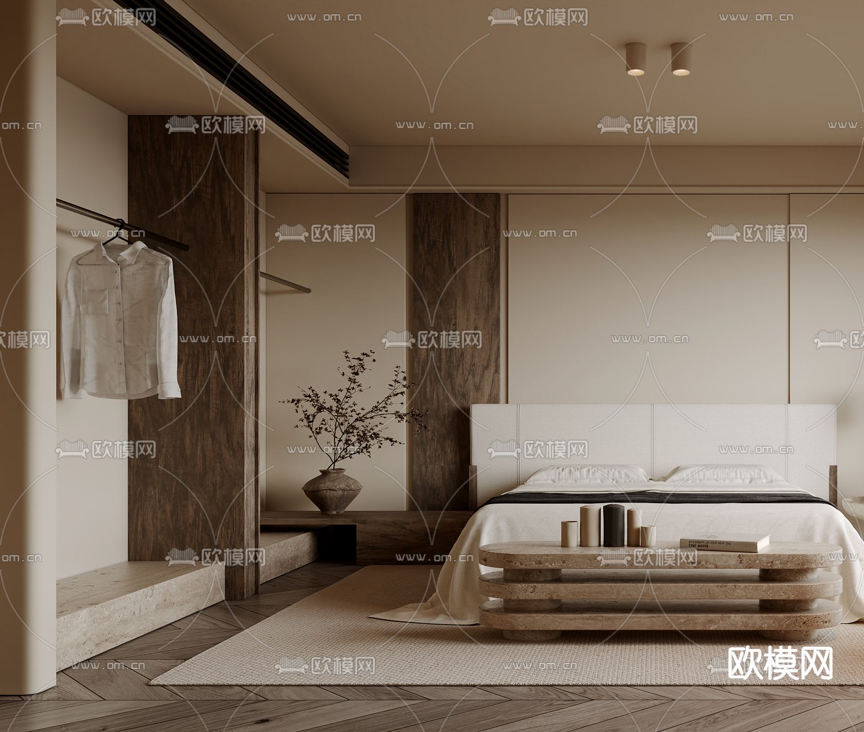 侘寂卧室 主卧 主人房3d模型下载（渲染图2）