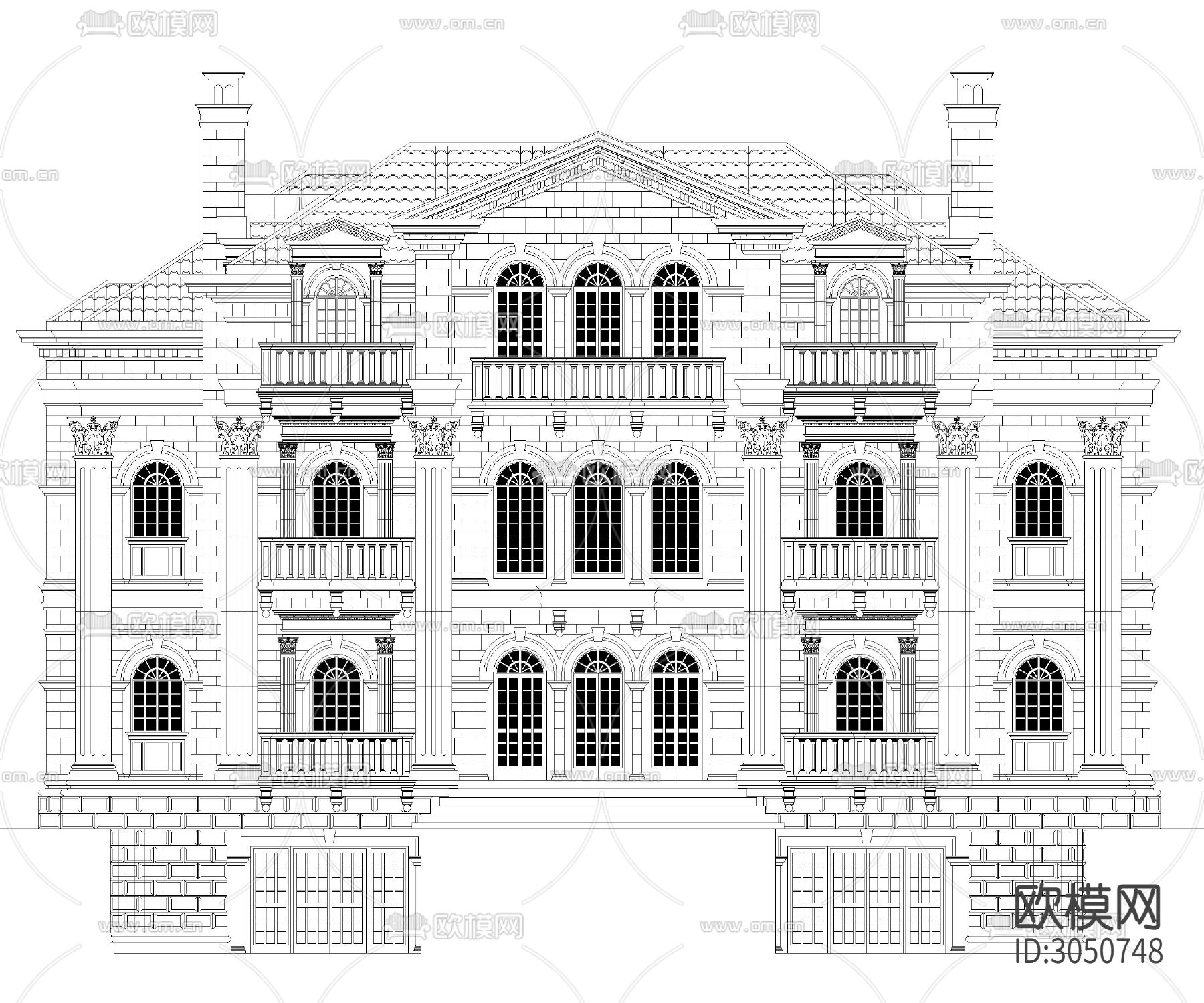 欧式建筑外立面cad图库下载（渲染图6）