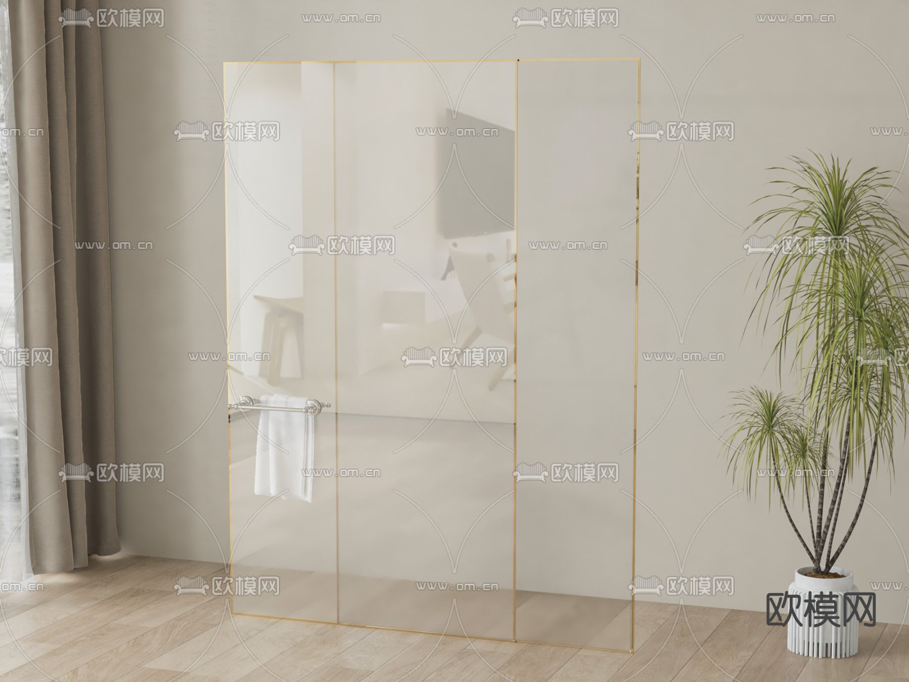现代浴室玻璃隔断su模型下载（渲染图2）