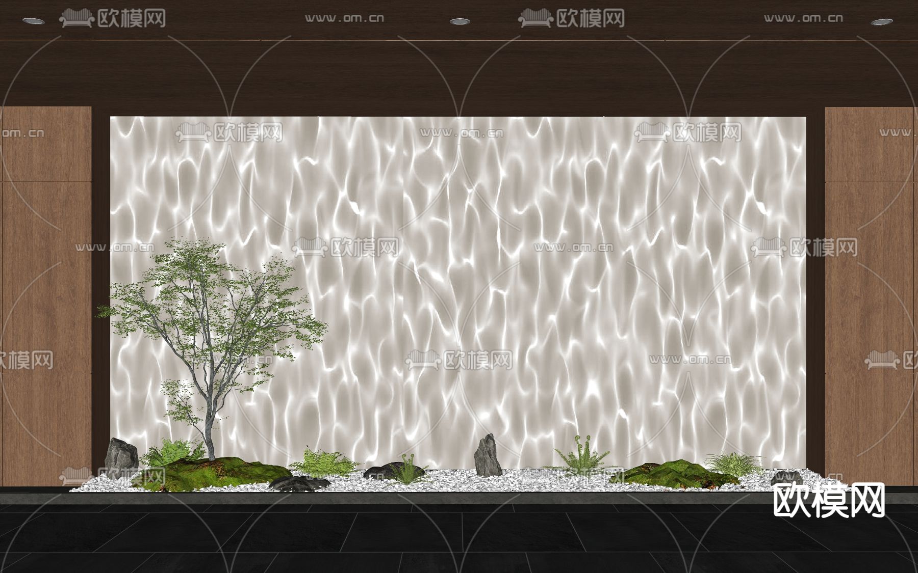 现代水波纹洗墙灯su模型下载（渲染图1）