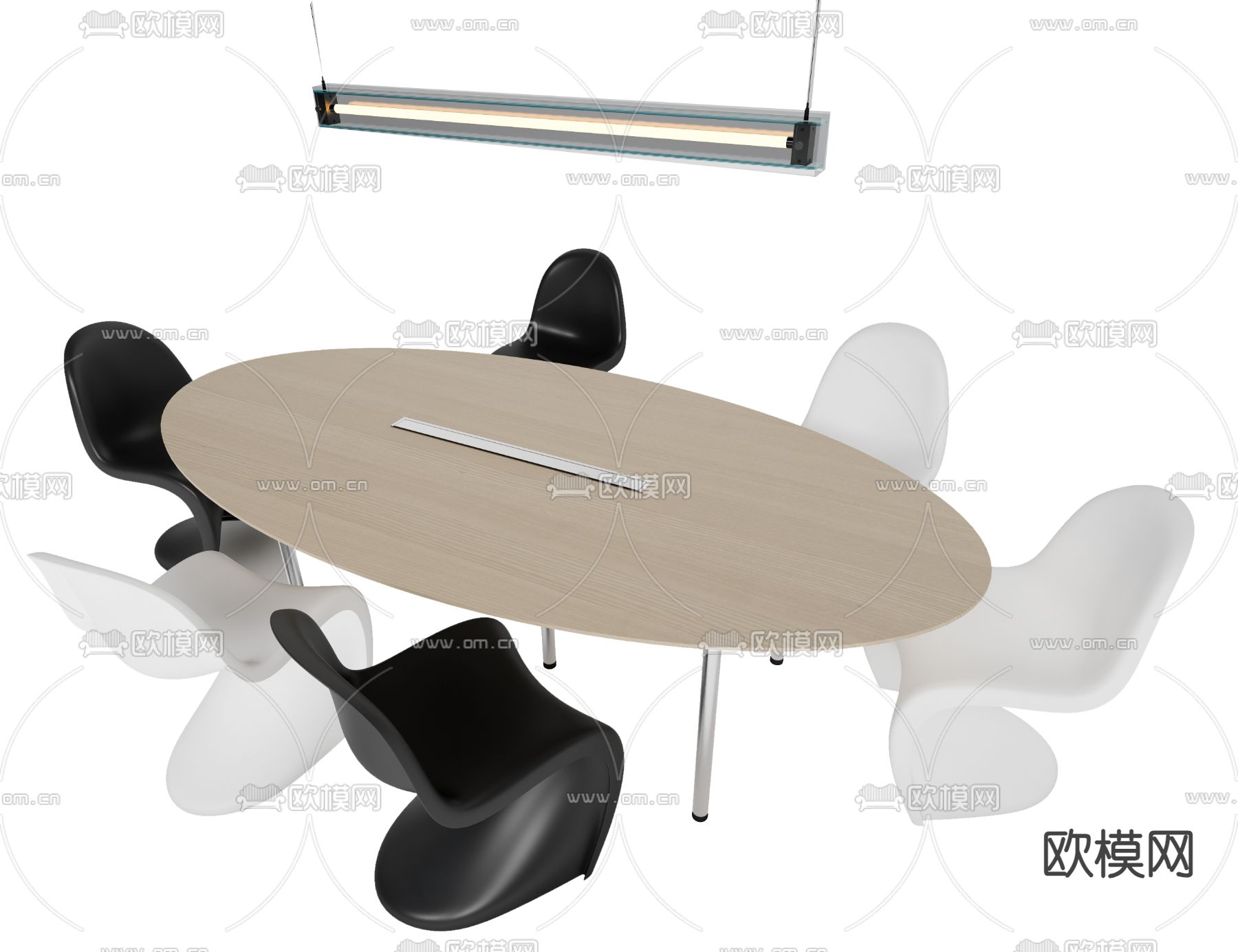 现代椭圆会议桌椅su模型下载（渲染图2）