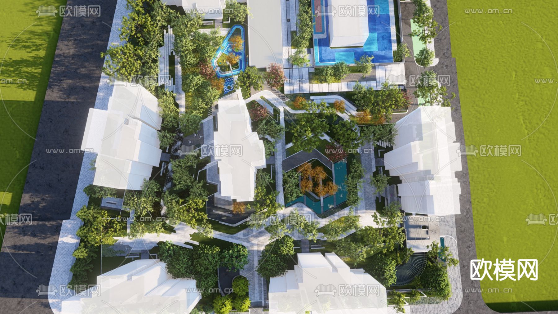 现代小区鸟瞰su模型下载（渲染图4）