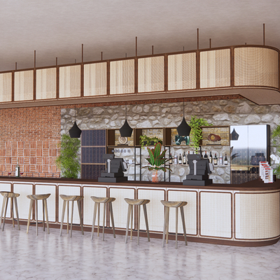  咖啡店吧台su模型 