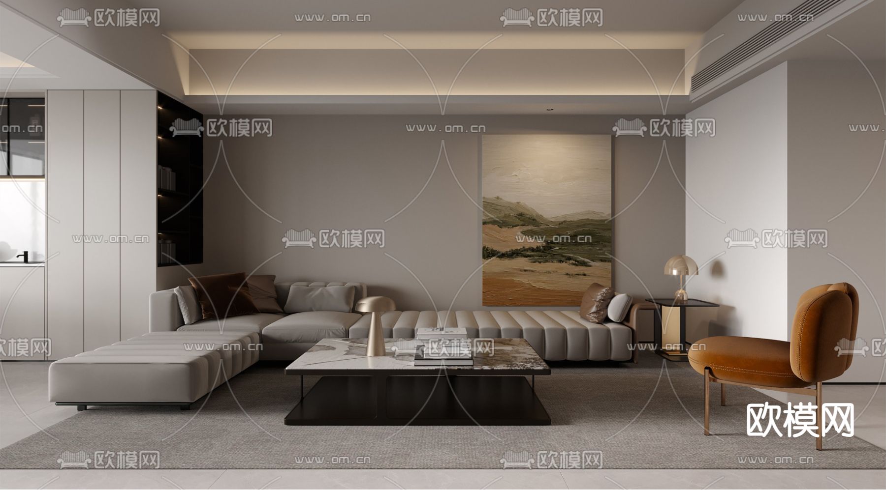 现代客餐厅3d模型下载（渲染图1）