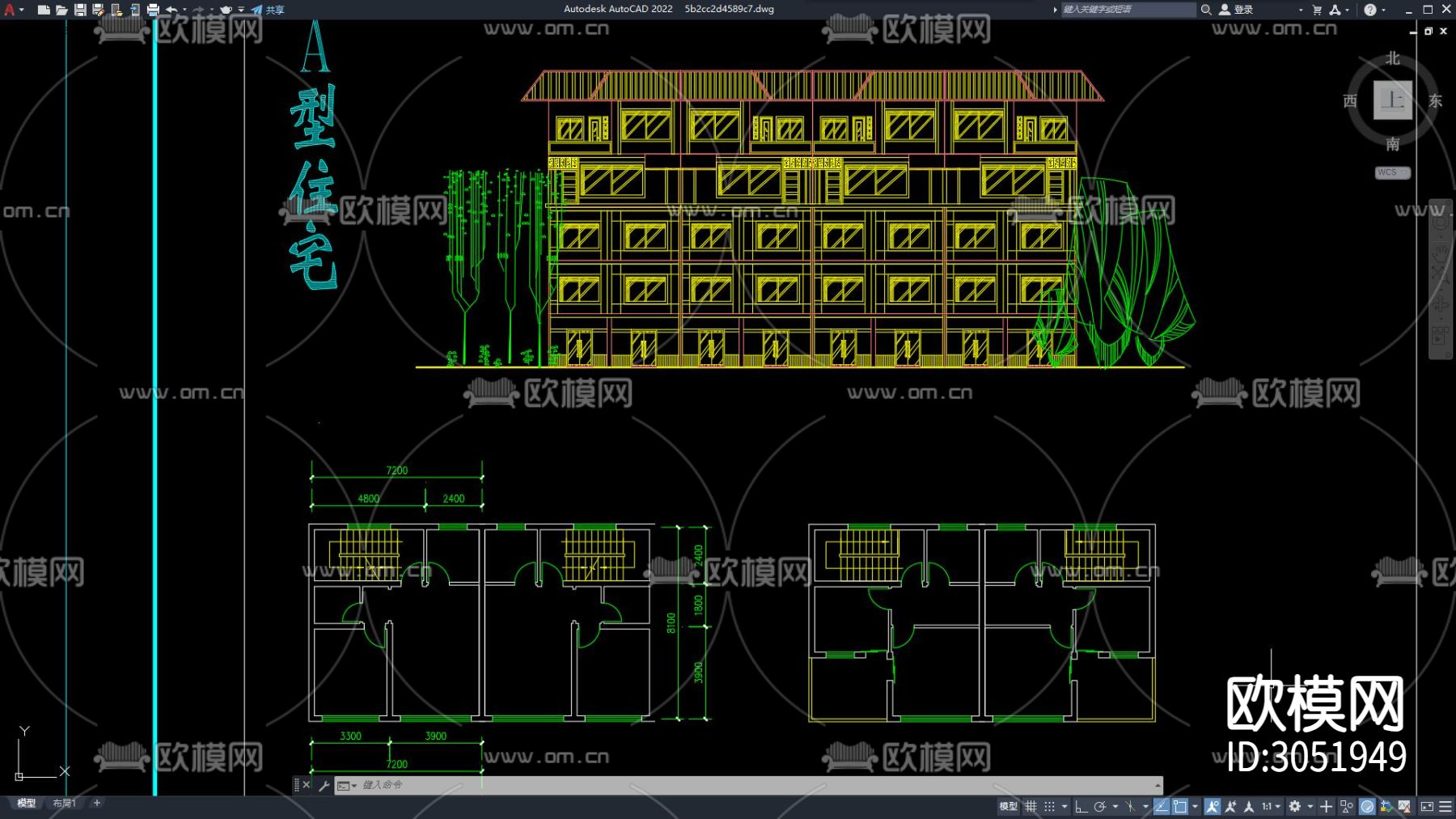 住宅区建筑 居住建筑 民房 别墅建筑 单元楼 居民住宅cad施工图下载（渲染图1）