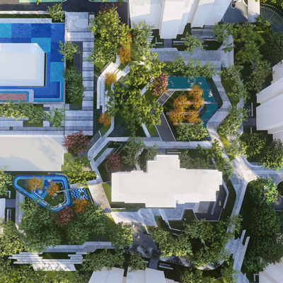  现代小区鸟瞰su模型 