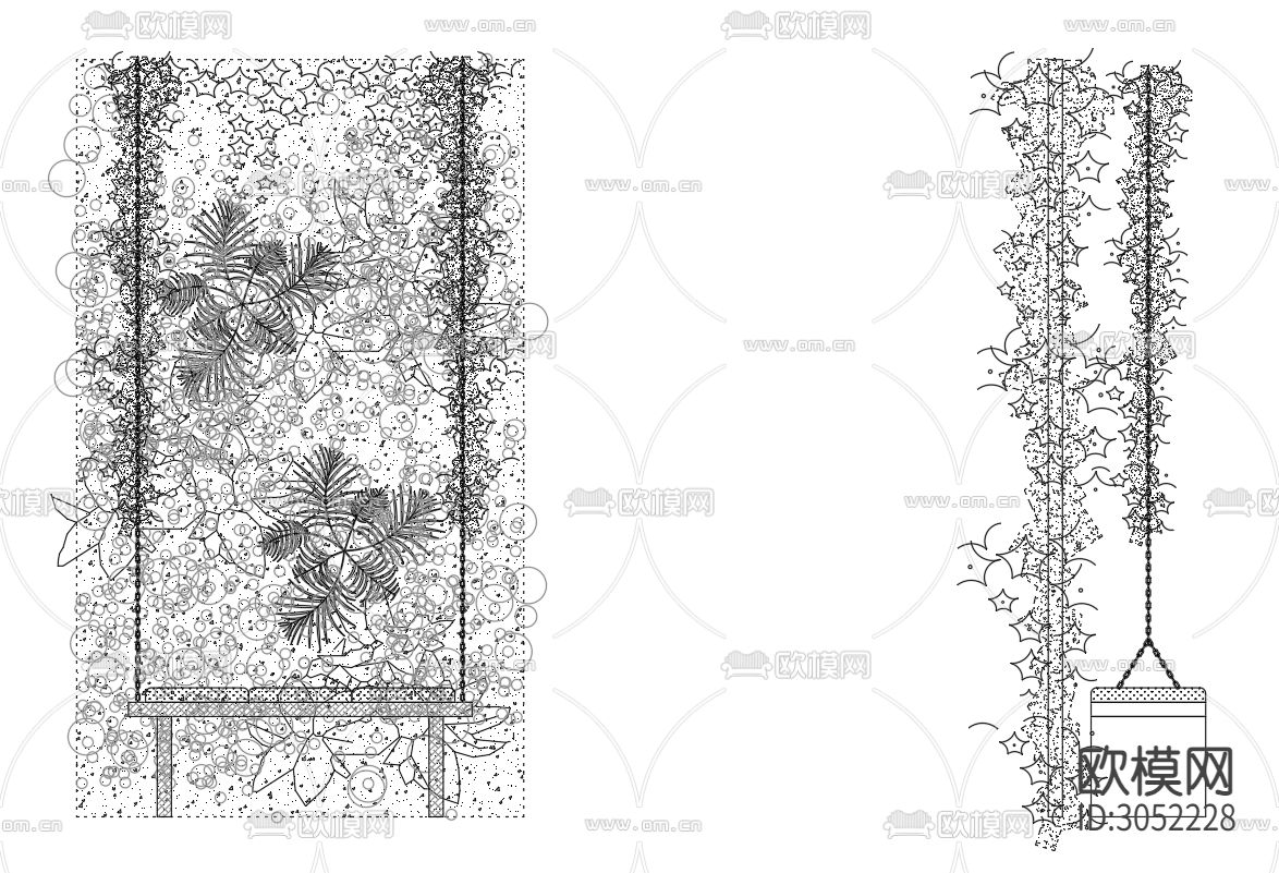 花卉造型墙cad大样图下载（渲染图1）