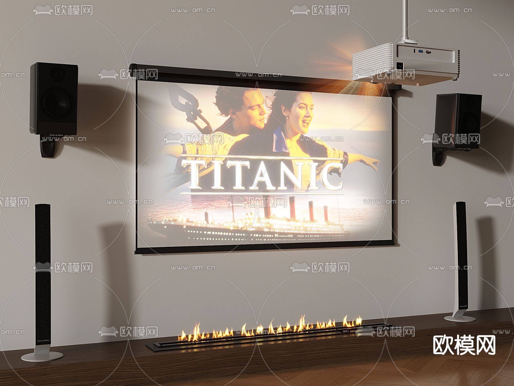 现代投影仪 投影幕布su模型下载（渲染图2）