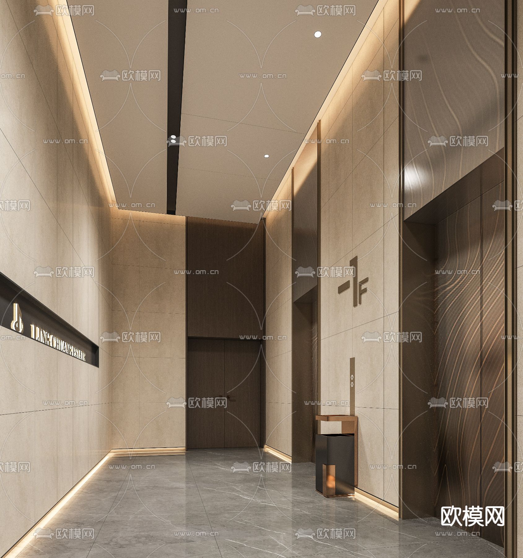 现代办公电梯厅su模型下载（渲染图2）