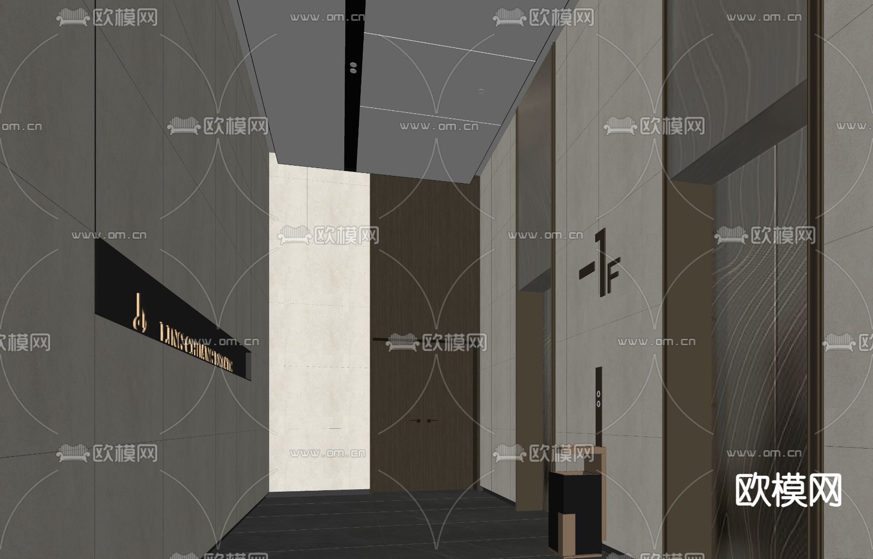 现代办公电梯厅su模型下载（渲染图1）