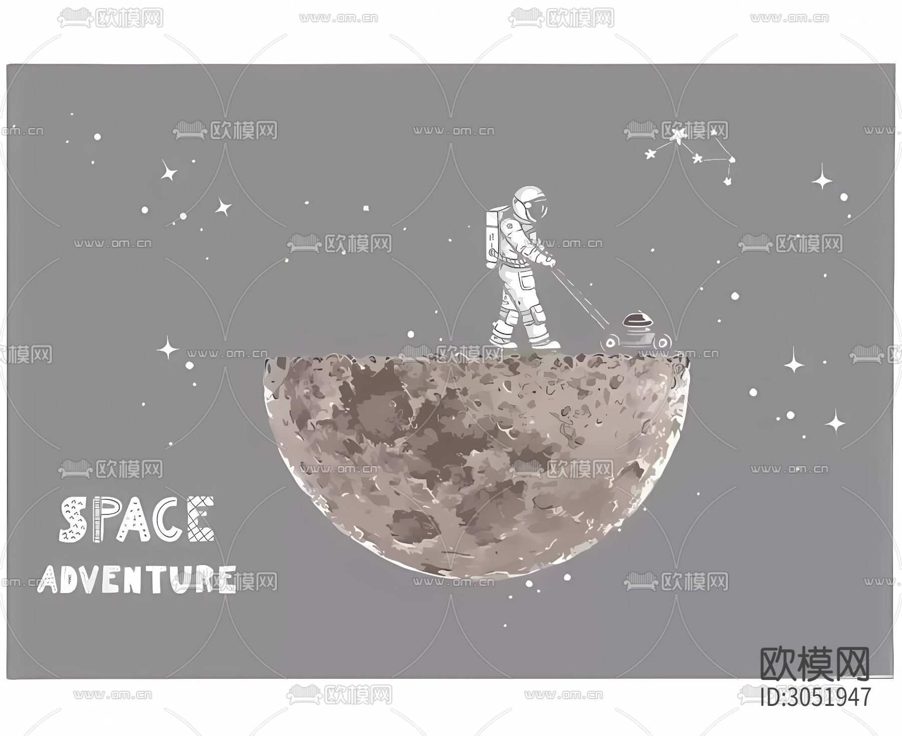 太空月球宇航员 儿童房墙布 简约现代男孩卧室墙纸贴图下载