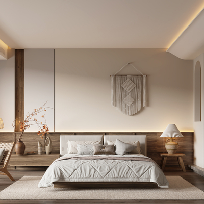  侘寂民宿客房 大床房su模型 