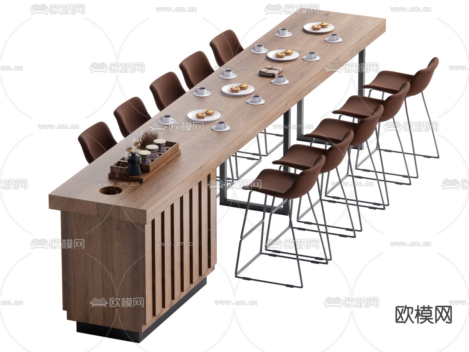 侘寂风吧台 吧台椅su模型下载（渲染图2）