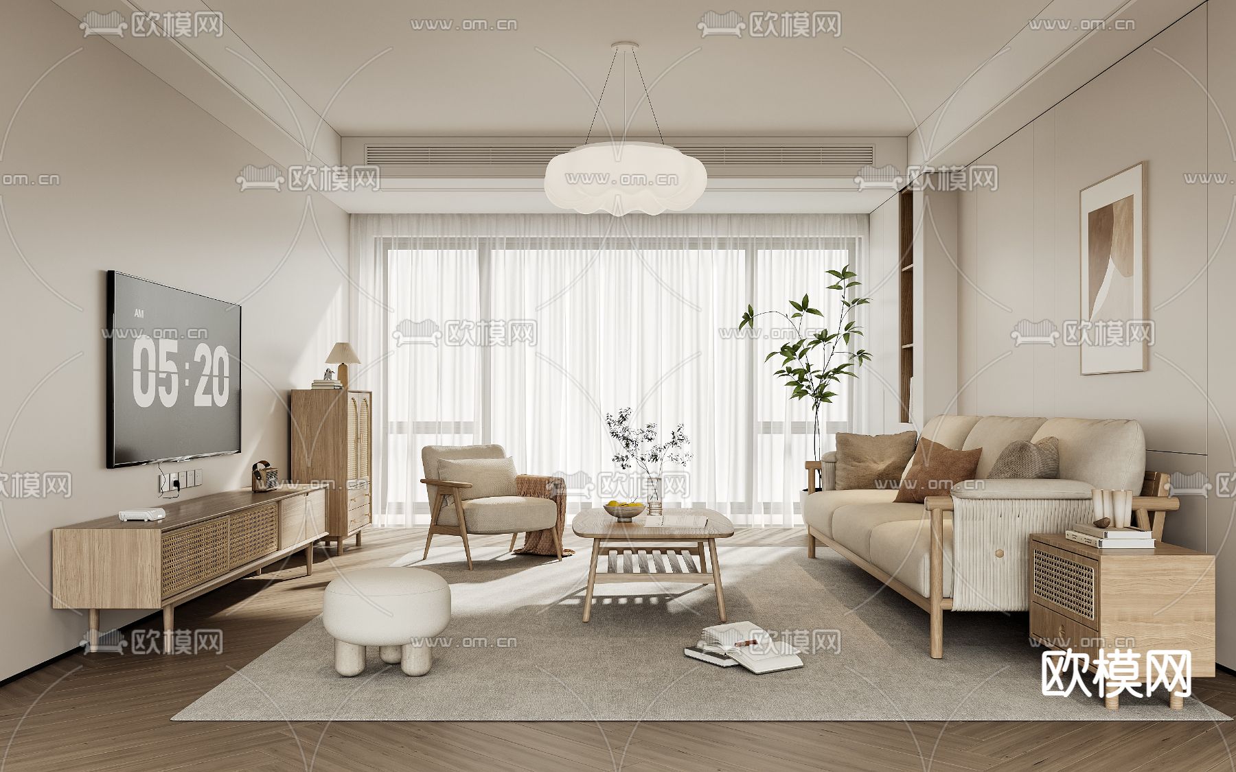 北欧客厅su模型下载（渲染图2）