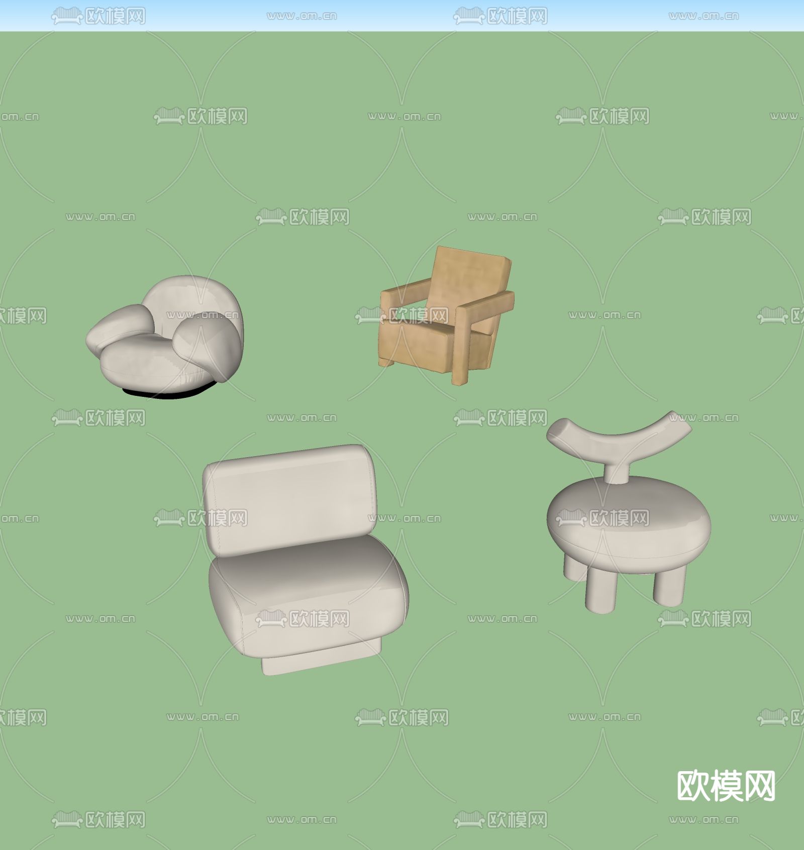 现代单人沙发su模型下载（渲染图1）