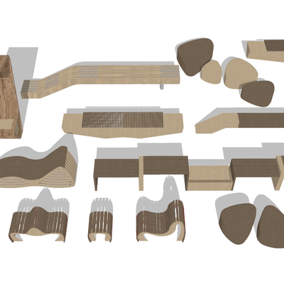  现代景观座椅 户外景观坐凳su模型 