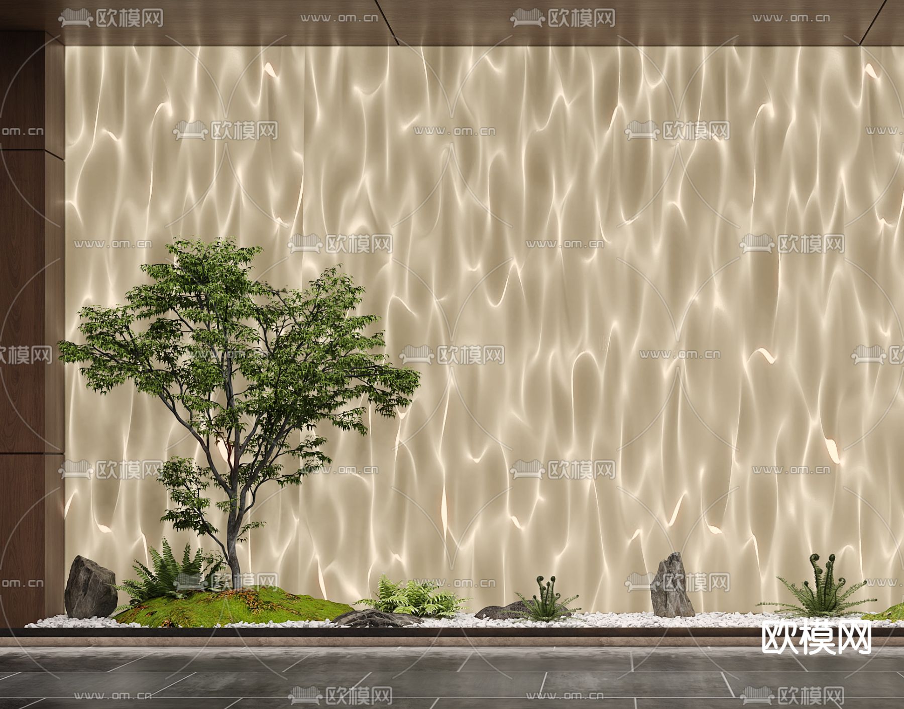 现代水波纹洗墙灯su模型下载（渲染图2）