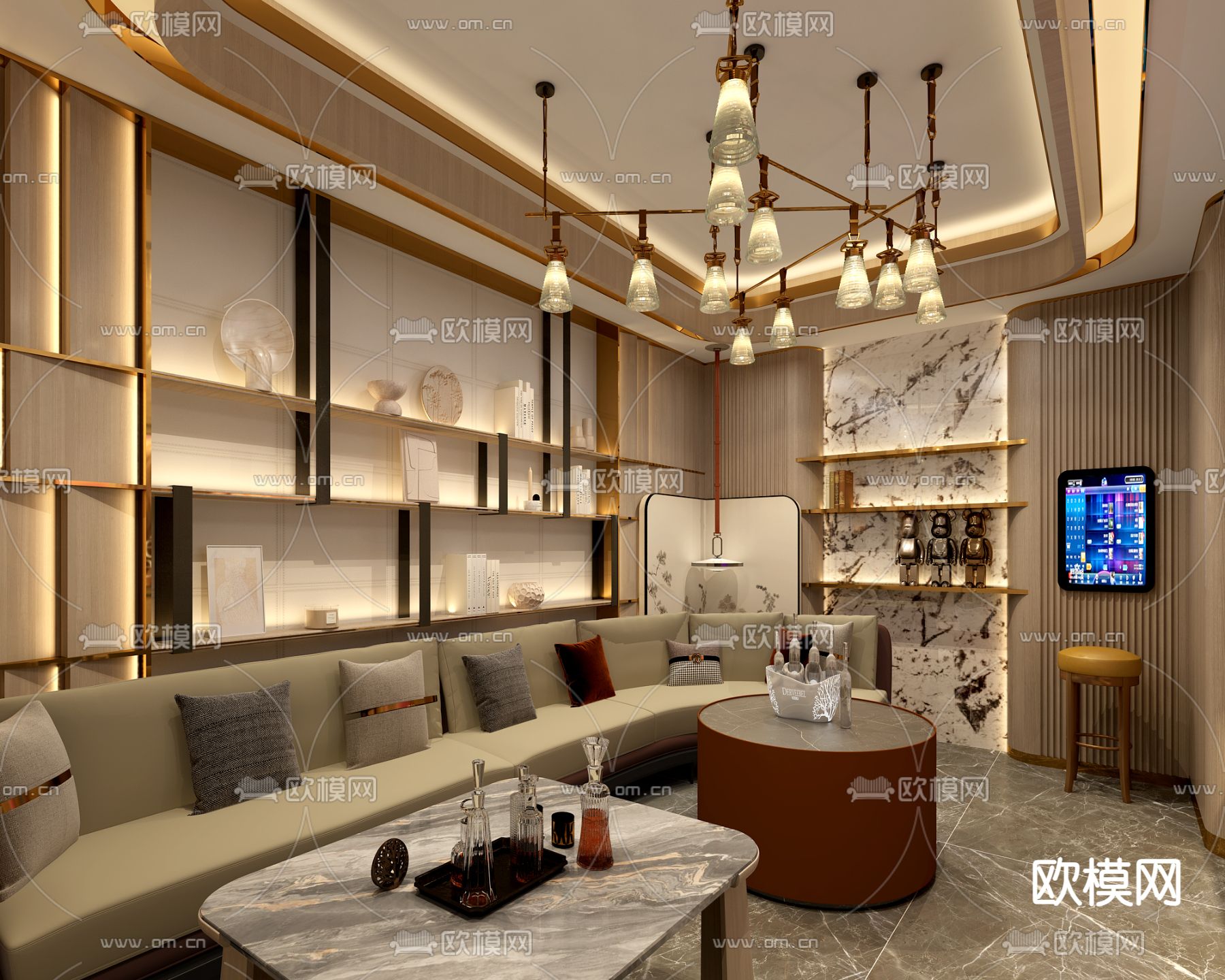 轻奢KTV包厢 夜总会 酒吧3d模型下载（渲染图3）