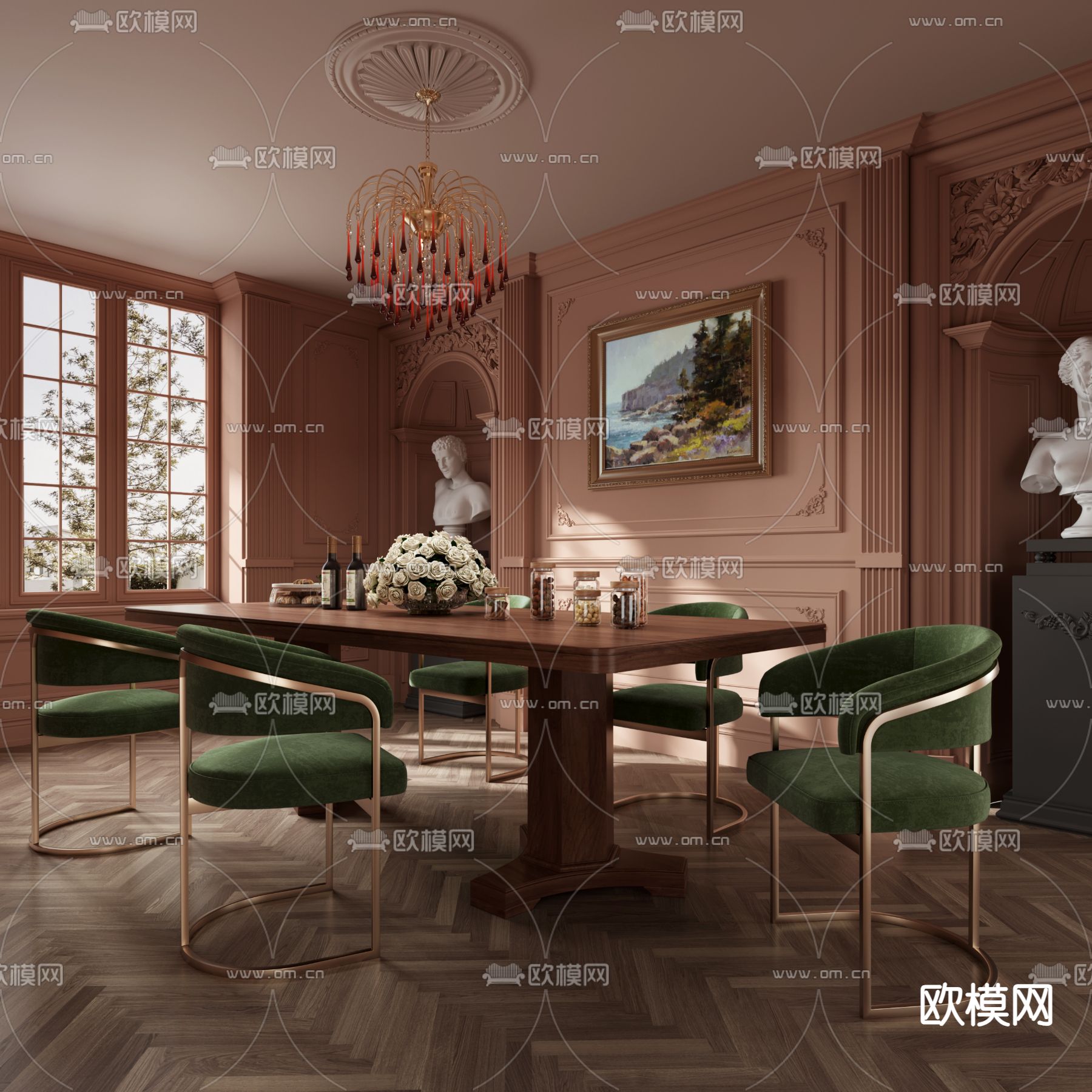 法式餐厅3d模型下载