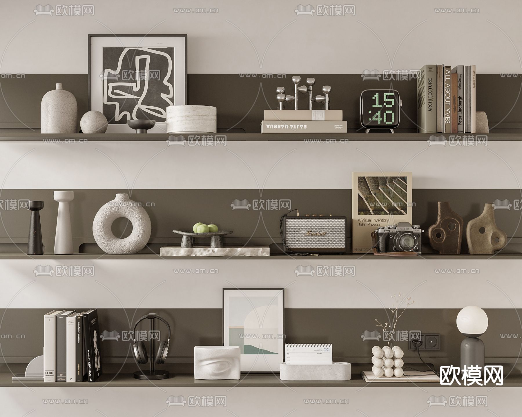 现代装饰品 摆件 书籍 陶罐3d模型下载