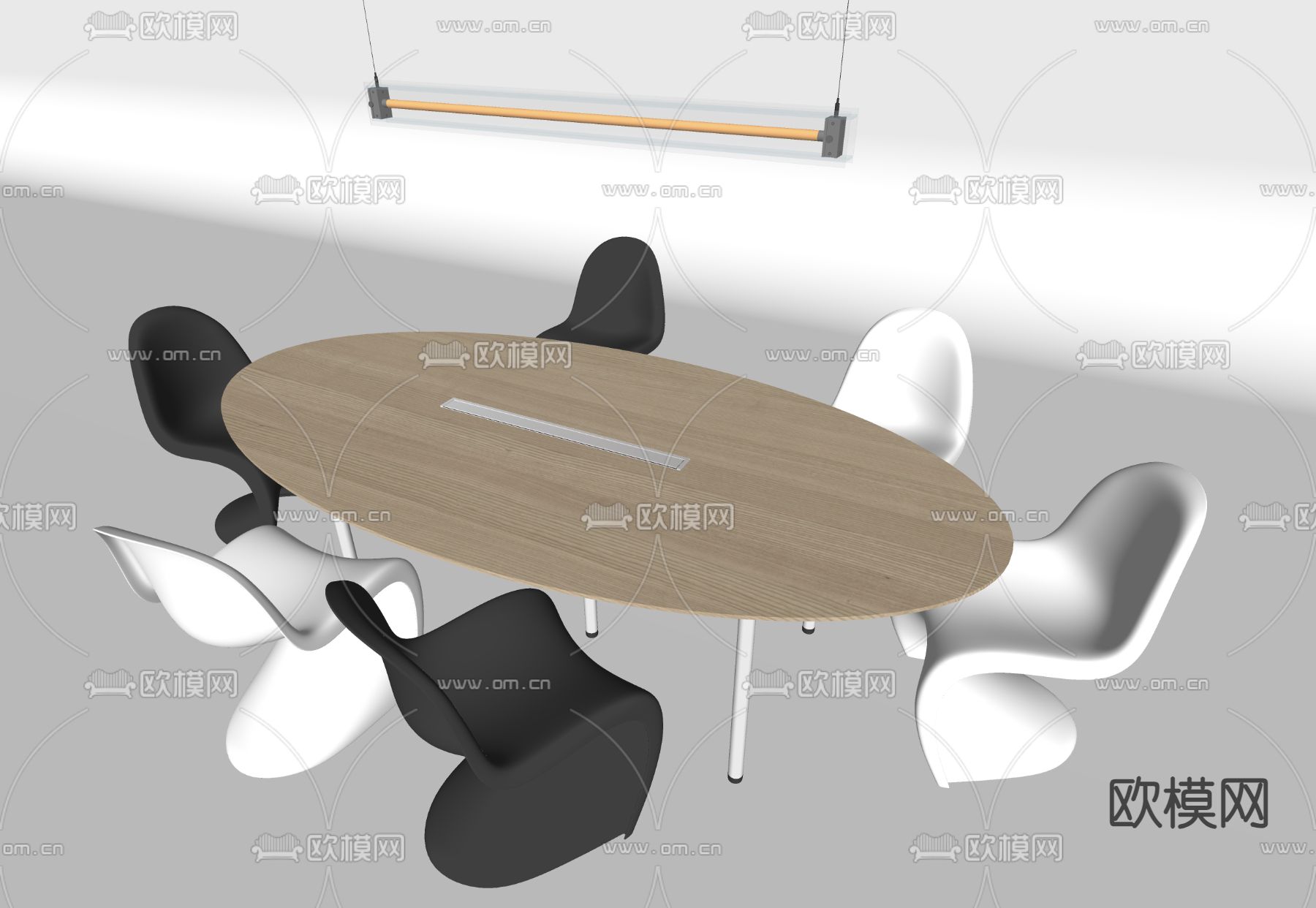 现代椭圆会议桌椅su模型下载（渲染图1）