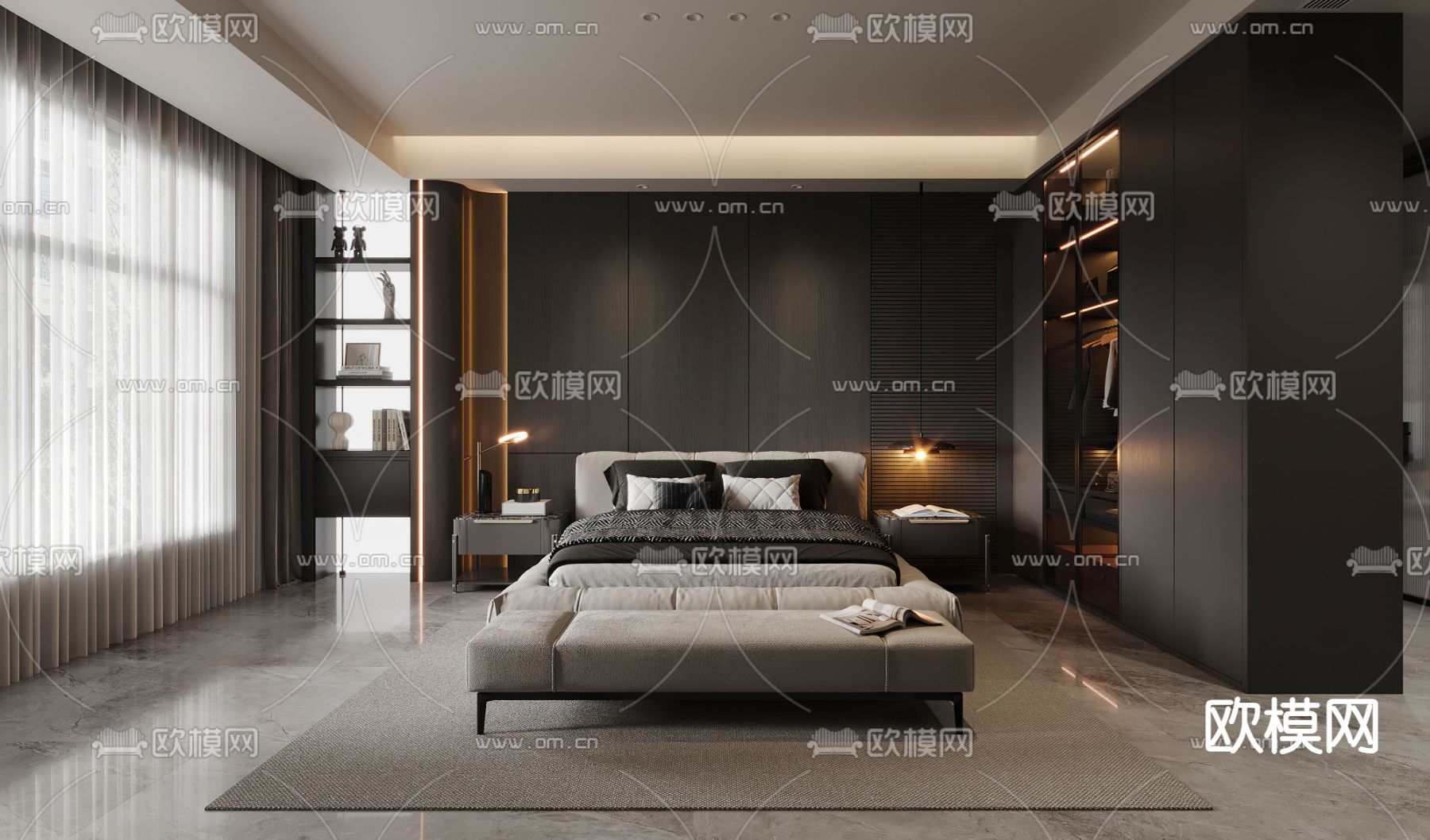 黑暗风卧室 主人房3d模型下载