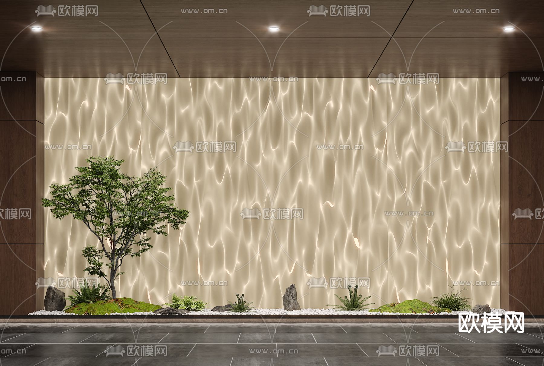 现代水波纹洗墙灯su模型下载（渲染图3）